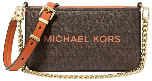 Michael Kors Bryant Small Convertible Crossbody Bag, Borsa a tracolla da donna, taglia unica, Raccordi dorati/Firma Con Bordo Pop/Perforatrice Arancione, Talla única