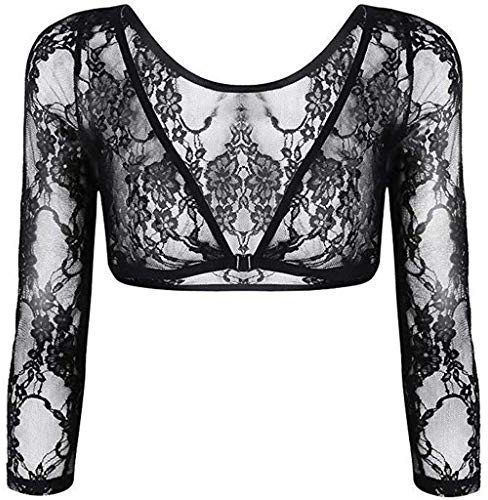 Vhersily Femmes Couvre-épaules en Dentelle, Haut Avant Ouvert avec Col en V Couvre-épaules en Maille Transparente avec Fermeture à Oeillet, Floral à Manches Longues pour Robes