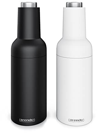 Arendo Set Moulins Sel et Poivre Electrique, Ensemble de 2 Moulins à poivre et à sel 100g, mouture automatique lorsqu'il est incliné, Grossièreté Réglable, moulin à épices en céramique Noir Blanc