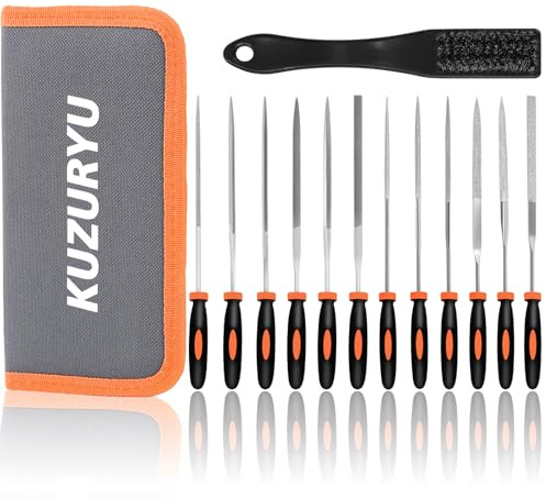 KUZURYU 14 teiliges 12 teiliges Nadelfeilen Set Mehrzweck-Diamant und Lagerstahlfeilen für Heimwerker, Schmuck, Holz, Metallhandwerk lange Haltbarkeit mit Reißverschlusstasche und Stahlbürste