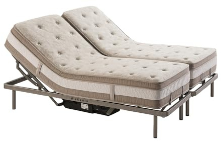 ekamia - Cama Articulada Eléctrica Doble Emparejada de Matrimonio con Colchón Komfort - 180cm x 190cm, Mando inalámbrico