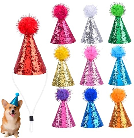 PcvGef 10 Stück Partyhüte für Kuscheltiere, Mini Partyhüte Verstellbare Blitzkappe, Happy Birthday-Hut, Bunte Farben für Geburtstagsfeiern und Festliche Anlässe, Ideal für Kinder und Erwachsene