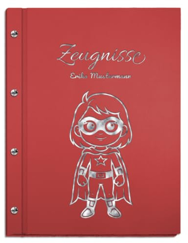 Zeugnismappe Lederoptik rot personalisiert mit Name & Motiv in gold | für Zeugnisse oder Urkunden in DIN A4 - inkl. 12 Sichthüllen - handgefertigt und individualisierbar mit Text und Motiv