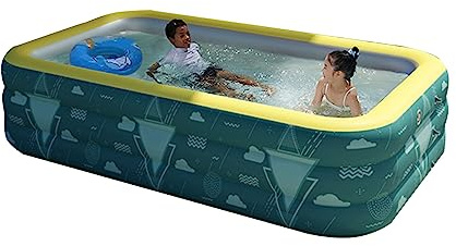 Gonetre Aufblasbarer Schwimmbad Baby -Paddelpool Aufblasbarer Pool 1,5 M Rechteckig Geformte Süße Muster Falten Verdickte PVC -Baby -Schwimmbad für Kleinkinder (Blau)