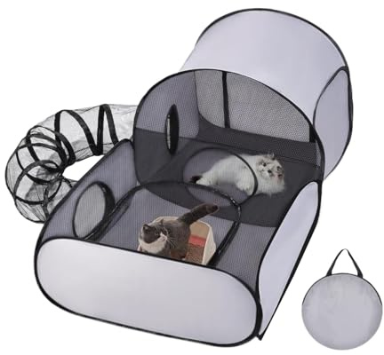 Aktivitätspark für Katzen – Laufstall für Kätzchen mit Zelt und Tunnel, interaktiver Tunnel und Spielzeughaus, tragbares Zubehör für Welpen und kleine Haustiere