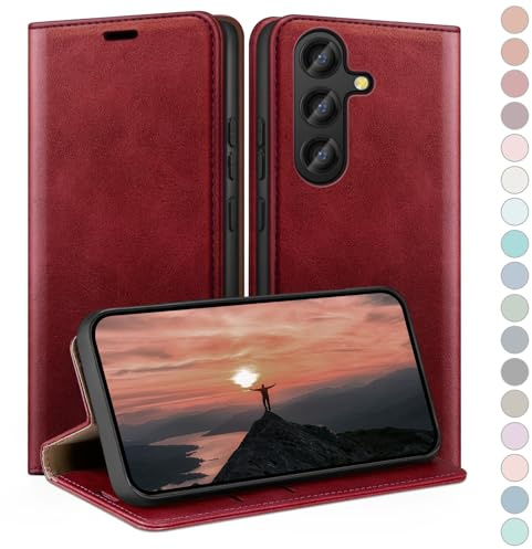 HUOUH for Samsung Galaxy S25 FE Wallet case with RFID Blocking PU Leather,Flip Folio Book covers,Credit Card Holder Shockproof Phone case Women Men for Samsung S25 FE case Red