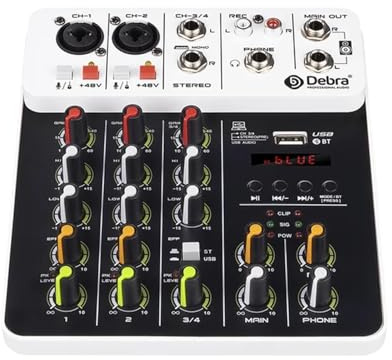 V4 Table de mixage audio 4 canaux avec USB 48 V Phantom Power Delay Repaeat Effet de récupération pour console de mixage audio Enregistrement PC (taille D unique)