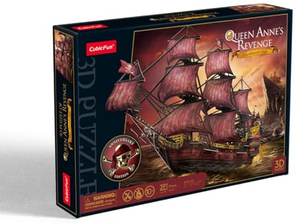 CubicFun 664040 3D Puzzle, Queen Annes Revenge, Blackbeards Flaggschiff, Piratenschiff Bausatz, Modellbausatz mit 391 Teilen, Modellbau ab 10 Jahren