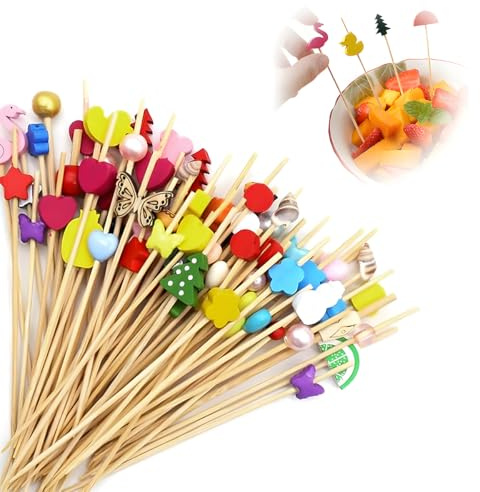 100 Stück Cocktailspieße, Spieße Fingerfood Obstspieße Cocktail Sticks Pique Aperitif Holzspieße Käsespieße Fingerfood Kinder Zahnstocher Obstspieße Cocktail Deko Fingerfood Spieße Pic Aperitif
