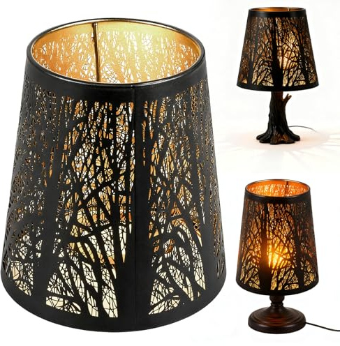 Pantalla para lámpara de mesa, pantallas de metal E27 con sombra de árboles, pantalla vintage de hierro, diseño hueco para lámparas de pie, lámpara colgante, decoración de dormitorio, 14 x 15 x 10 cm