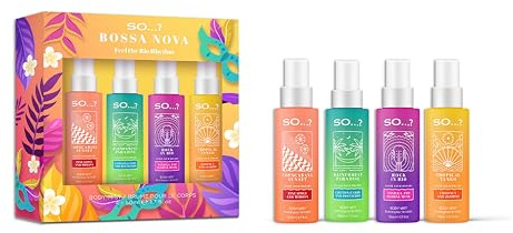 So...? Bossa Nova Body Mist for Women, Fragrance Gift Set (4 x 50ml) – Copacabana Sunset, Rainforest Paradise, Rock in Rio & Tropical Tango – Vegan, Cruelty-Free & Recyclable