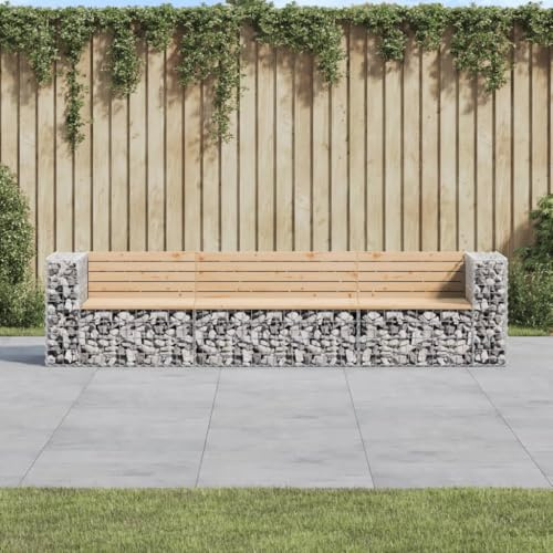 EMYRLXQW Outdoor Furniture-Outdoor Seating -Garden Bench Gabion Design 287x71x65.5 cm Solid Wood Pine