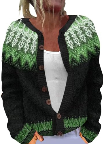 Gilet Laine Femme Norvégien Gilet Femme Chic et Elegant Jacquard Cardigan Pull Hiver Chaud Pulls, Gilets et Sweats à Boutons Pull Mohair Irlandais de Noel Cardigans Gilets Cachemire Polaire en Tricoté