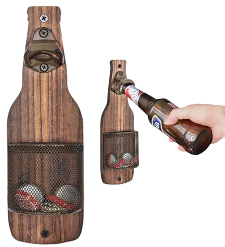 Hunwutef Magnetischer Flaschenöffner Wand, Flaschenöffner Wand, Wandflaschenöffner mit Auffangbehälter, Bieröffner Wand mit Kronkorken Sammler, Bier Geschenke für Outdoor, Bar, Küche, Terrasse