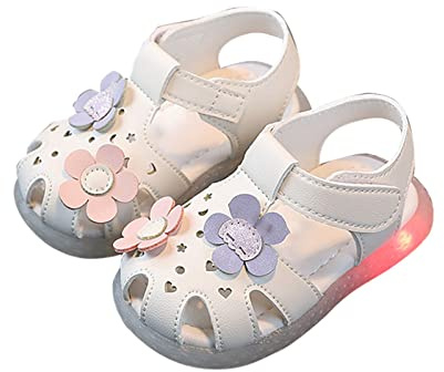 Sandales fermées pour filles - Chaussures d'apprentissage de la marche - Sandales d'été antidérapantes - Semelles souples - Chaussures pour tout-petits - Chaussures simples décontractées avec motif