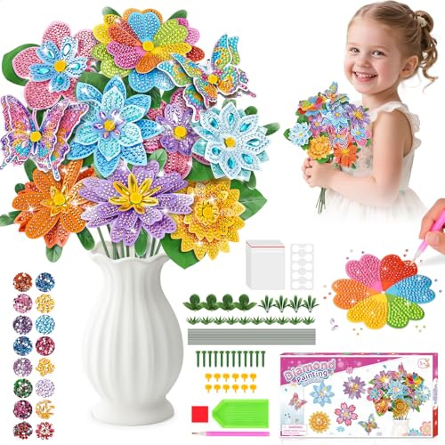 Craft Kits for Kids Diamond Art Flowers Diamond Painting Kit Toys for Girls | 6 7 8 9 10 11 Year Old Girls Gifts, Arts and Crafts for Kids, Creative Girls Birthday Presents, Toys for 5-12 Years Old Girls