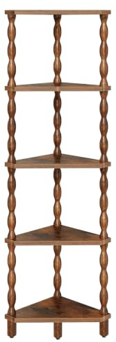 HOOBRO 5-Tier Corner Shelf, Wooden Corner Bookshelf for Small Space, Stylish Corner Storage Display Shelves for Living Room, Kitchen, Office Rustic Brown EFG195CJ01