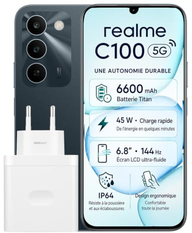 realme C100 5G Smartphone 4+256 GB, 6,8 Pantalla 144 Hz, Cámara AI 50MP, Batería 6600mAh, Carga Rápida 45W, Android 16 Móvil, Dual SIM, NFC, Verde, Versión EU