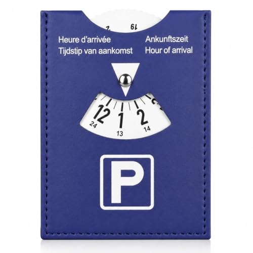 Larfraecy Disco de aparcamiento para coche de piel sintética, 15 x 11 cm, reloj de parquímetro manual según StVO, disco de aparcamiento para coche, con indicador de tiempo legible, disco de