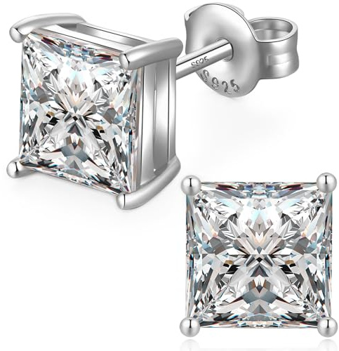 Jiamiaoi 18K Weißgold überzogen Simulierte Diamant Ohrstecker Silber 925 Zirkonia Ohrringe für Herren Damen, 925 Sterlingsilber Ohrringe Stecker 4mm-8mm