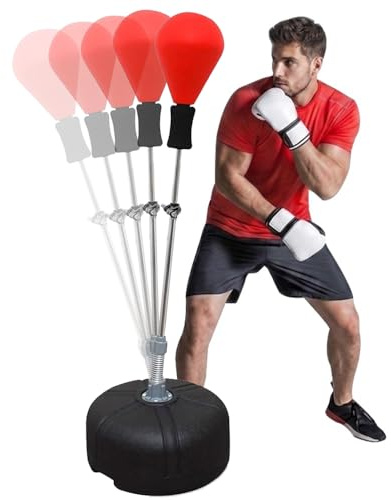 MAXSTRENGTH Freestanding Speedball Punching Bag – Adjustable Height Boxing Training Reflex Ball for MMA, Kickboxing, Fitness & Home Gym Workout Equipment (Red)