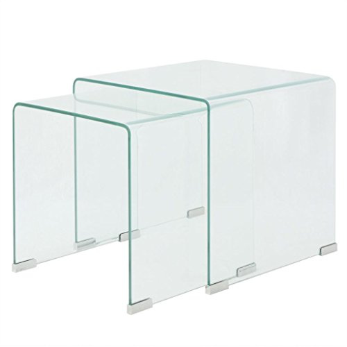 Festnight 2er Set Satztisch-Set aus gehärtetem Glas Satztische Beistelltisch Couchtisch Satztisch Sofatisch Kaffeetisch Tisch-Set Transparent