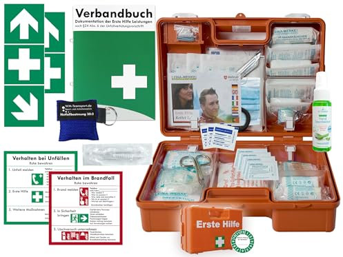 Verbandskoffer/Verbandskasten (M) Typ CN -Paket 1- Erste Hilfe nach aktueller DIN 13157 für Betriebe -DSGVO- INKL. PERFORIERTEM VERBANDBUCH + Hygiene-Gel & Notfallbeatmung + AUFKLEBER