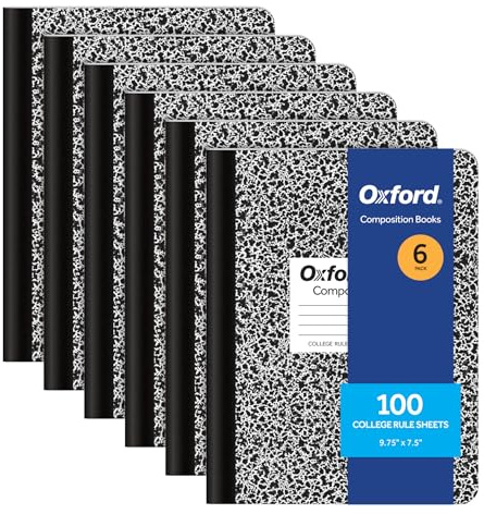 Oxford Composition Notebooks, College Ruled Paper, 9-3/4 x 7-1/2 Inches, 100 Sheets, Black, 6 Pack (63767)