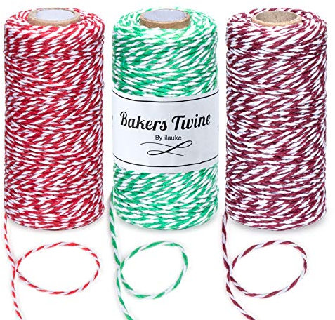 300m Cotton String, 2mm Christmas Jute Twine, Red Green Jujube Craft Cotton Thread for for Baking, Butchers, Crafts, Gift Wrapping Arts Crafts Party Decorations