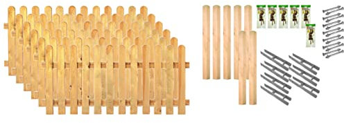 TETZNER & JENTZSCH Zäune Lakeland 4 I Sichtschutz Zaun 180 x 100cm farblos I Gartenzaun aus Holz für den Sichtschutz I Zaun mit Holzlatten I Staketenzaun Komplettset mit Tür und Gartentorbeschlag V2A