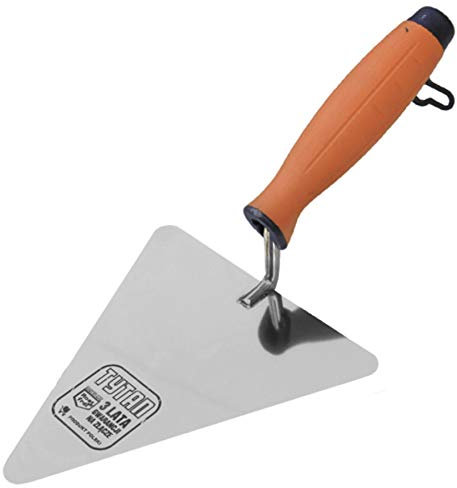 Toolty Truelle triangulaire en acier inoxydable « Tytan » - 200 mm - Poignée en caoutchouc - Pour maçonnerie, dallage, plâtrage - Brique - TLTY-1206T