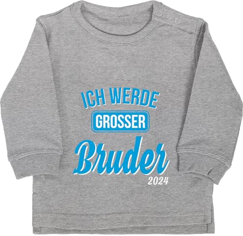 Shirtracer Baby Pullover Jungen Mädchen - Ich werde großer Bruder 2025-6/12 Monate - Grau meliert - 2024 Brother bro Pulli grosser Bruder Schwangerschaft Langarm Geschenk für großen Sweatshirt große