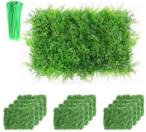 tonchean Artificial Plant Wall Panels 12PCS Grass Backdrop Wall Panel 24x16 Ivy Fence Privacy Screen Realistic Green Plant Hedge Panels Faux Foliage Panels for Party Patio Garden Wedding Decoration