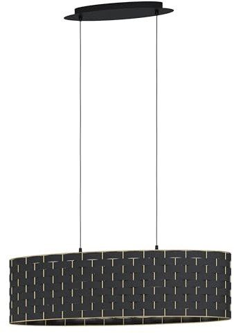 EGLO Pendelleuchte Marasales, 2 flammige Hängelampe | Hängeleuchte aus Textil in Schwarz und Metall in Messing, Esstischlampe, Wohnzimmerlampe hängend E27, L 78 cm