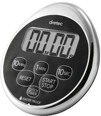 dretec Digital Timer Water Proof Shower Magnetic Support Silver Black Officially Tested in Japan (1starter Lithium Battery Included) (New Black)