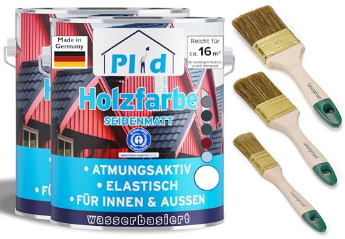 Plid® Holzfarbe Holzlack Weiß Innen & Außen - Wetterschutzfarbe Weiß Holzfarbe Außen - Dauerhafte Holzschutzfarbe - Farbe für Holz - Lackfarbe Wetterfest - Made in Germany 1,5l Set