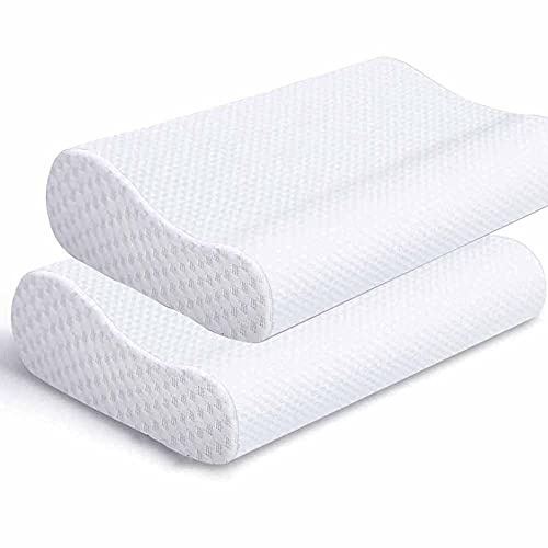 JAHQ Pack de 2 Almohada Viscoelastica, Almohada Cervical con Altura Ajustable, Almohada Ortopedica Diseño Ergonómico Terapéutico Reduce Dolores Cervicales, Funda de Algodón Extraíble y Lavable