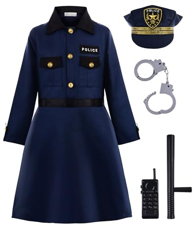 ReliBeauty Disfraz Policía Niña con Accesorios Uniforme Comisario con Sombrero Vestido Policia Cosplay Carnaval Halloween, 140