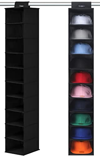 VAESIDA Hat Rack for Closet, 10 Shelf Hanging Hat Organizer for Baseball Caps Storage, Hat Holder Organizer for Hat Display, Best Space Saving Hat Racks for Baseball Cap Organizer, Black
