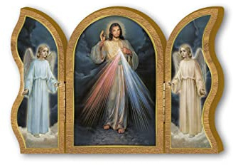 Bonella Brothers Bonella Brothers Triptyque de dévotion en bois de Jésus Miséricordieux 6 x 9 cm Fabriqué en Italie