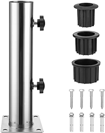 Garten Sonnenschirmständer mit 3 TLG Reduzierring (48/38/32 mm) Sonnenschirm Hülse Ständer, Schirmständer, Schirmbaser für Holzboden Zementboden Balkon Deck Terrasse Vordach Pavillon Markise, Silber