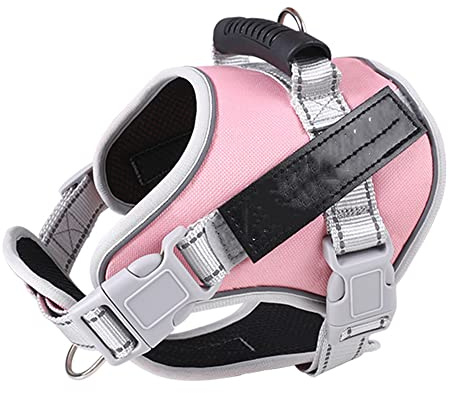 AnsonBoy Personalisierter Hundegeschirr Mit Kontrollgriff Verstellbarer Schwerer Hundeweste Für Den Außenbereich No-Pull-Training Welpengeschirr,Rosa,XS