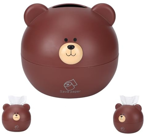 Simpatico coperchio per scatola di fazzoletti, scatola di fazzoletti a forma di testa di orso tondo Dispenser per fazzoletti facciali Porta carta igienica Contenitore per carta igienica(Marrone)