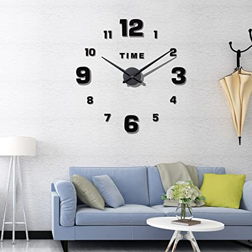 Warminn DIY Aufkleber Wand Modern Rahmenlose Wanduhr Groß, 60-120cm | 3D-Zahlen Wanduhren Spiegelaufkleber Kunst Wohnkultur Bastelt Lautlos Wanduhr für Büro Wohnzimmer Schlafzimmer Schule Café
