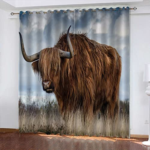 Vorhang Blickdicht Ösen Thermo Verdunkelungs Polyester Gardinen 2 Stück 3D Tierische Kuh Für Schlafzimmer Wohnzimmer Kinder Oder Babyzimmer 182(B) X214(H) cm - Bedruckte Verdunkelungsvorhänge