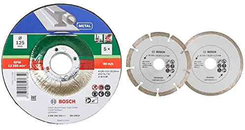 Bosch Accessories 5 Disque à tronçonner (accessoires meuleuse angulaire) & 2 pièces Disques diamantés (pour carrelage et matériaux de construction, Ø 125 mm)