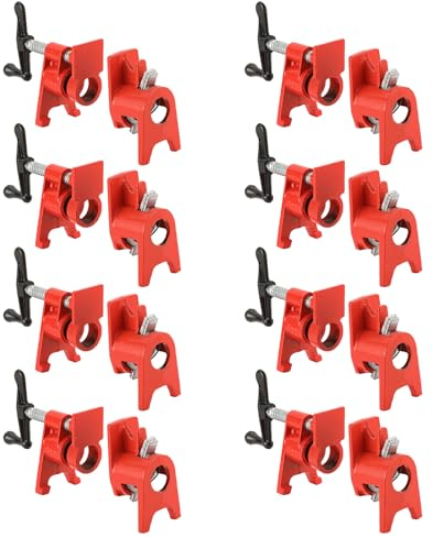 FLKQC 3/4 Wood Gluing Pipe Clamp Set with Unique Foot Design Red Heavy Duty Bar Clamps Cast Iron Quick Release Pipe Clamp Tools for Woodworking (8)