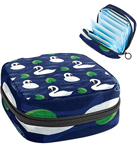 Perioden-Tasche, tragbare Tampon-Aufbewahrungstasche für Damenbinden, Schwan schwimmen im Lotuspool Nacht, Mehrfarbig, 4.7x6.6x6.6 in/12x17x17 cm