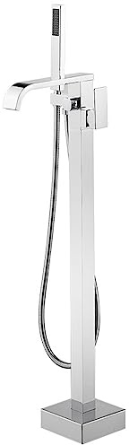 Robinet Cascade Baignoire Mitigeur de Baignoire Ilot Autoportante Pour Salle De Bain Chaude Et Froide Avec Tuyau De Douche,chrome