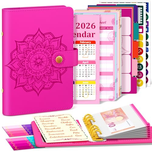 Aocii A6 Budget Planner BudgetBinder, med 2024 planerare, hushållsbok A6 Budgetplanner Money Envelopes, Financial Planner Buget Saving Folder (Röd med kalender)